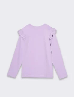 Piazza Italia Maglia con rouches alle maniche e stampa con strass e paillettes - Lilla Viola Best Sale