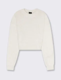 Piazza Italia Maglia crop manica lunga giro collo con spalla a T - Avorio Best Sale