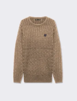 Piazza Italia Maglia dolcevita lavorazione a trecce con ricamo sul petto, regular fit - tortora Grigio Discount