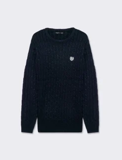 Piazza Italia Maglia dolcevita lavorazione a trecce con ricamo sul petto, regular fit - Blu Store