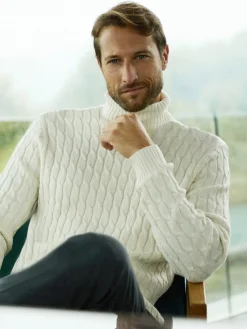 Piazza Italia Maglia dolcevita lavorazione a trecce con ricamo sul petto, regular fit - ecru Beige Flash Sale