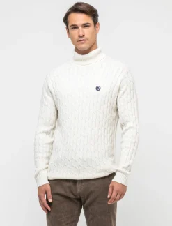 Piazza Italia Maglia dolcevita lavorazione a trecce con ricamo sul petto, regular fit - ecru Beige Flash Sale