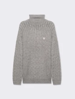 Piazza Italia Maglia dolcevita lavorazione a trecce con ricamo sul petto, regular fit - mel. Grigio Best