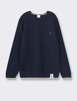 Piazza Italia Maglia girocollo con finto taschino frontale, etichetta al fondo, stile casual - Blu Cheap