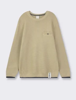 Piazza Italia Maglia girocollo con finto taschino frontale, etichetta al fondo, stile casual - Beige New