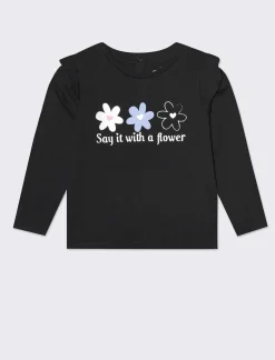 Piazza Italia Maglia girocollo con inserti alle spalle e stampa frontale - Nero New