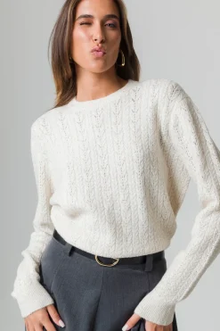 Piazza Italia Maglia girocollo con lavorazioni e filo effetto metalizzato - Avorio Beige Flash Sale