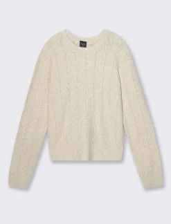 Piazza Italia Maglia girocollo con lavorazioni e filo effetto metalizzato - Avorio Beige Flash Sale