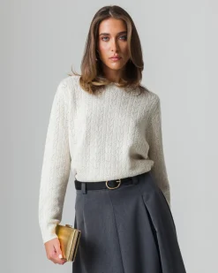 Piazza Italia Maglia girocollo con lavorazioni e filo effetto metalizzato - Avorio Beige Flash Sale