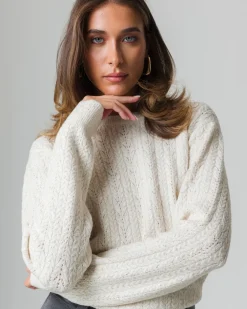 Piazza Italia Maglia girocollo con lavorazioni e filo effetto metalizzato - Avorio Beige Flash Sale