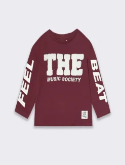 Piazza Italia Maglia girocollo con stampa sulle maniche e ricamo frontale - Vinaccia Rosso Discount