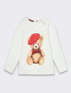 Piazza Italia Maglia girocollo con stampa frontale orsetto - panna Bianco Sale