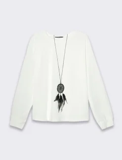 Piazza Italia Maglia girocollo con tessuto a coste - latte Bianco Discount