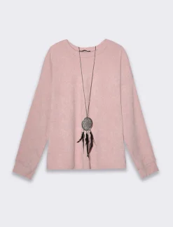 Piazza Italia Maglia girocollo con tessuto a coste - Rosa Online