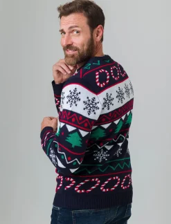 Piazza Italia Maglia girocollo fantasia jacquard natalizia multicolor con applicazioni 3D - Blu Online