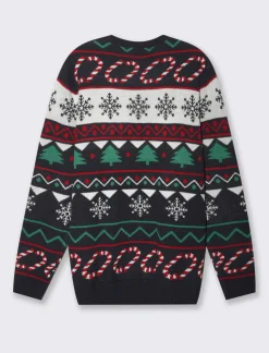 Piazza Italia Maglia girocollo fantasia jacquard natalizia multicolor con applicazioni 3D - Blu Online