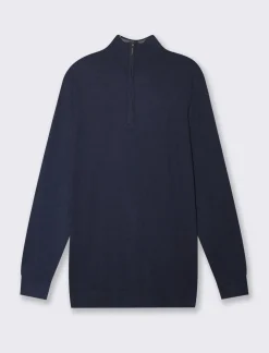 Piazza Italia Maglia girocollo filato premium regular fit con toppe effetto suede - Blu Shop