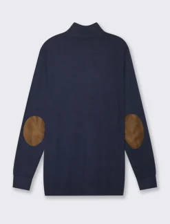 Piazza Italia Maglia girocollo filato premium regular fit con toppe effetto suede - Blu Shop