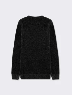 Piazza Italia Maglia girocollo in ciniglia regular fit con costina al collo, ai polsi e al fondo - Nero Online