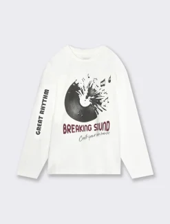 Piazza Italia Maglia girocollo in jersey con stampa frontale e sulla manica  - panna Bianco Store