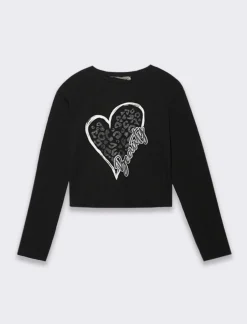 Piazza Italia Maglia girocollo in jersey, manica lunga con stampa centrale - Nero Discount