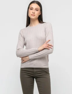 Piazza Italia Maglia girocollo in morbido filato con motivo a treccia - Sabbia Beige Outlet