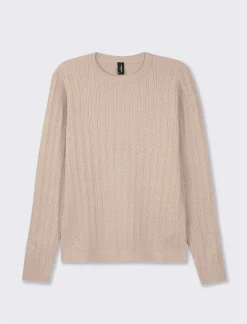Piazza Italia Maglia girocollo in morbido filato con motivo a treccia - Sabbia Beige Outlet