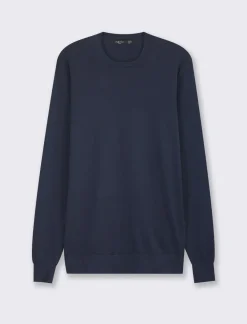 Piazza Italia Maglia girocollo in puro cotone premium con costina al collo, ai polsi e al fondo - Blu Discount