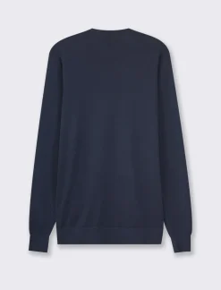 Piazza Italia Maglia girocollo in puro cotone premium con costina al collo, ai polsi e al fondo - Blu Discount