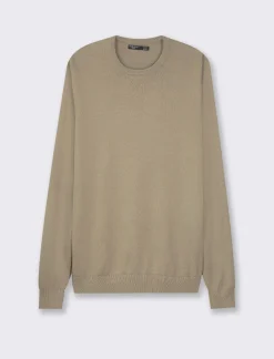 Piazza Italia Maglia girocollo in puro cotone premium con costina al collo, ai polsi e al fondo - kaki Verde Fashion