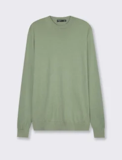 Piazza Italia Maglia girocollo in puro cotone premium con costina al collo, ai polsi e al fondo - salvia Verde Fashion