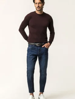 Piazza Italia Maglia girocollo in puro cotone premium con costina al collo, ai polsi e al fondo - Bordeaux Rosso Hot