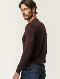 Piazza Italia Maglia girocollo in puro cotone premium con costina al collo, ai polsi e al fondo - Bordeaux Rosso Hot