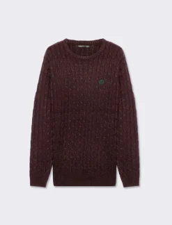 Piazza Italia Maglia girocollo lavorazione a trecce con ricamo sul petto, regular fit - Bordeaux Rosso Shop