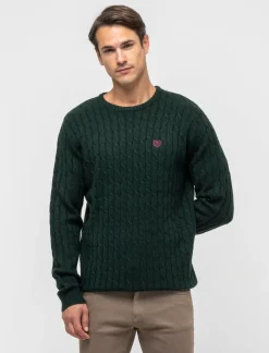 Piazza Italia Maglia girocollo lavorazione a trecce con ricamo sul petto, regular fit - scuro Verde Online