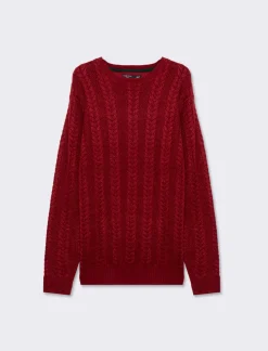 Piazza Italia Maglia girocollo, lavorazione jacquard,fantasia trecce, regular fit - Ciliegia Rosso Shop