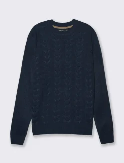 Piazza Italia Maglia girocollo lavorazione a trecce regular fit con costine - Blu Cheap