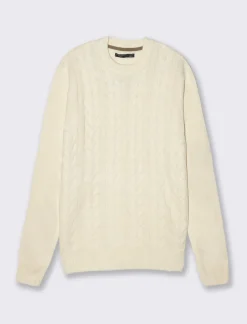 Piazza Italia Maglia girocollo lavorazione a trecce regular fit con costine - Bianco latte Best