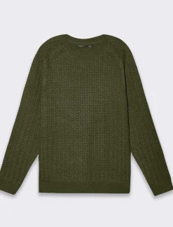 Piazza Italia Maglia girocollo lavorazione jacquard a trecce regular fit - Verde Discount