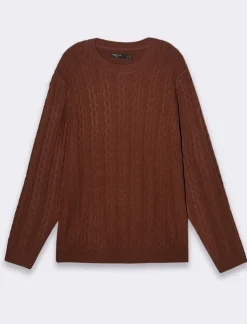 Piazza Italia Maglia girocollo lavorazione jacquard atrecce e coste regular fit - Moka Marrone Store