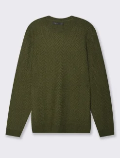 Piazza Italia Maglia girocollo lavorazione jacquard fantasia zig zag regular fit - militare Verde Shop