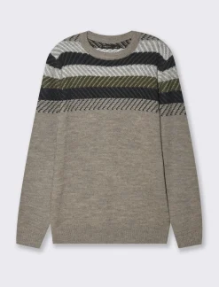 Piazza Italia Maglia girocollo lavorazione jacquard, fantasia a righe - fango Grigio Outlet