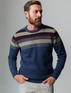 Piazza Italia Maglia girocollo lavorazione jacquard, fantasia a righe - Avion Blu Clearance