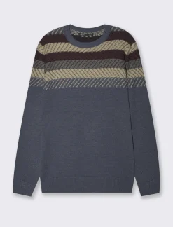 Piazza Italia Maglia girocollo lavorazione jacquard, fantasia a righe - Avion Blu Clearance