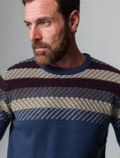 Piazza Italia Maglia girocollo lavorazione jacquard, fantasia a righe - Avion Blu Clearance