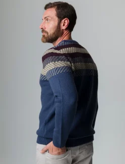 Piazza Italia Maglia girocollo lavorazione jacquard, fantasia a righe - Avion Blu Clearance