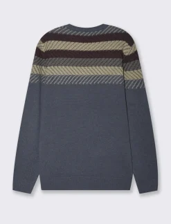 Piazza Italia Maglia girocollo lavorazione jacquard, fantasia a righe - Avion Blu Clearance