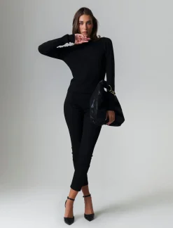 Piazza Italia Maglia girocollo manica lunga lavorata con filo metallizzato vestibilità slim - Nero Clearance