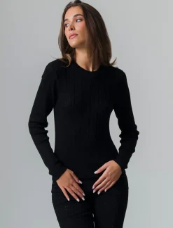 Piazza Italia Maglia girocollo manica lunga lavorata con filo metallizzato vestibilità slim - Nero Clearance