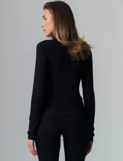 Piazza Italia Maglia girocollo manica lunga lavorata con filo metallizzato vestibilità slim - Nero Clearance